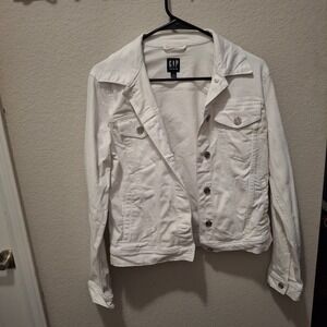 GAP Denim Jacket Womens Small White Classic Trucker Jean Coat